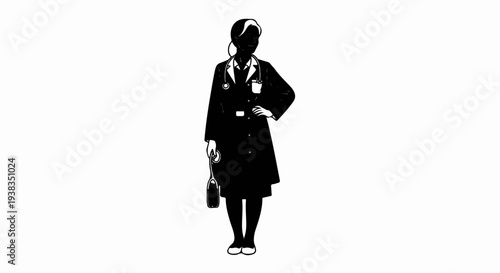 Silhouette of a medical professional in a lab coat holding a stethoscope