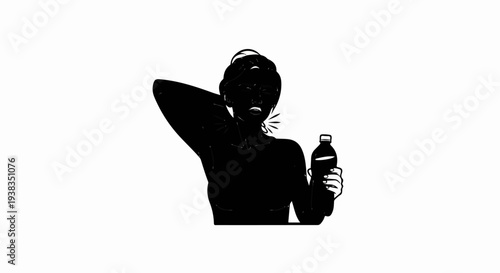 Silhouette of a woman with a bottle, stretching her neck