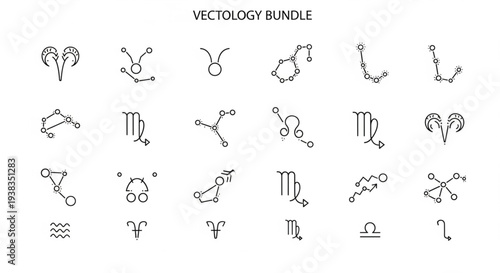Collection of Zodiac Constellations and Symbols Vector Graphics.