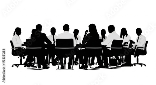 Silhouetted Business Team in Meeting.