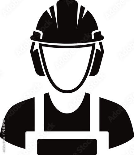 Black silhouette of a construction worker wearing safety gear