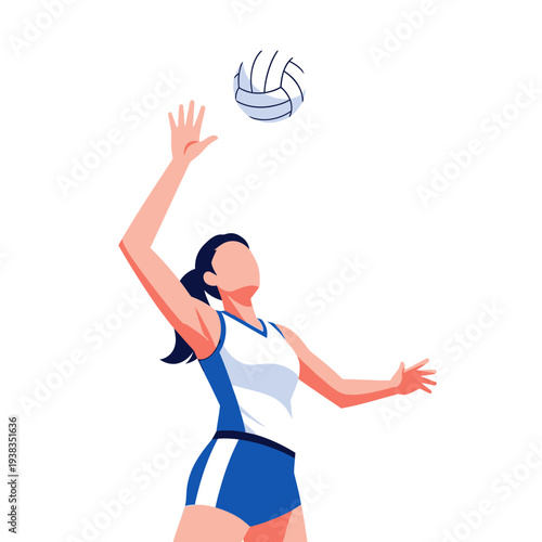 Woman playing volleyball, serving ball, dynamic sports illustration