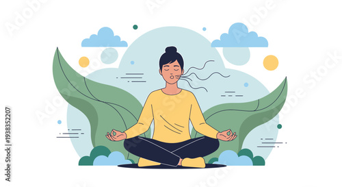 Woman Meditating Calmly in Lotus Pose Outdoors