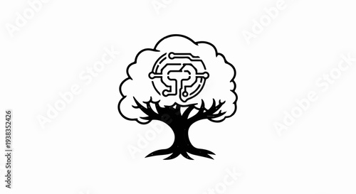 Stylized tree with circuit board pattern inside its canopy