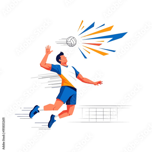 Volleyball Player Jumping Spike Action Illustration