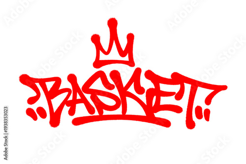 King Basket Graffiti Tag with Crown Element and Realistic Spray Paint Texture for Champion Sports Urban Identity.