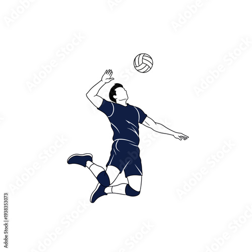 Volleyball Player Jumping to Spike in Minimalist Line Art Style