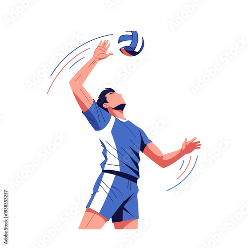 Volleyball Player Serving Ball, Dynamic Action Sport Illustration, Athletic Man