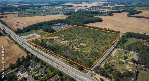 Aerial perspective of a land parcel showing GPS mapping for property development