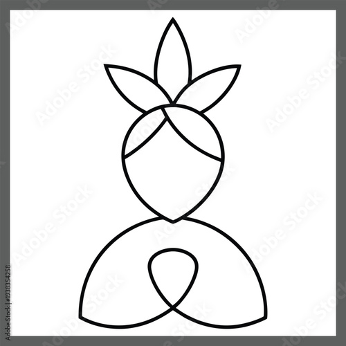 One Line Drawing Abstract Female Portrait with Leaf Shape Design