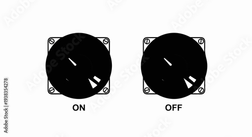 Two dial indicators, one labeled ON and the other OFF, against a white background
