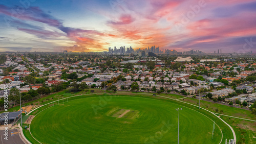Canvastavla Panoramic Aerial Drone view of Inner Suburbs of Melbourne housing, roof tops, th