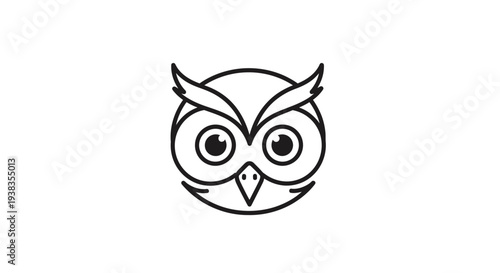 Owl Face Closeup Line Drawing.