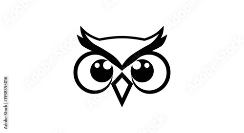 Owl Face Closeup Black Graphic Design.