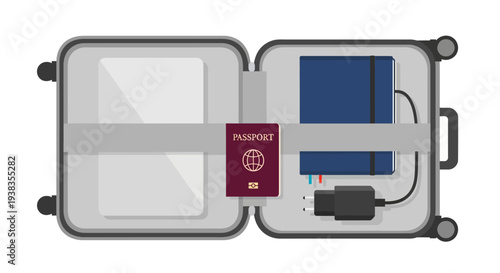 Passport with electronic device inside case.