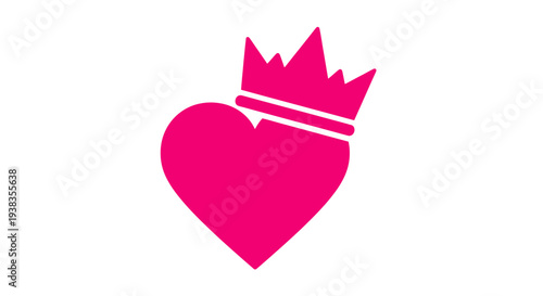 Pink Heart with Crown Icon Symbol.