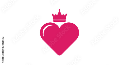 Pink Heart with Crown Icon Symbol.