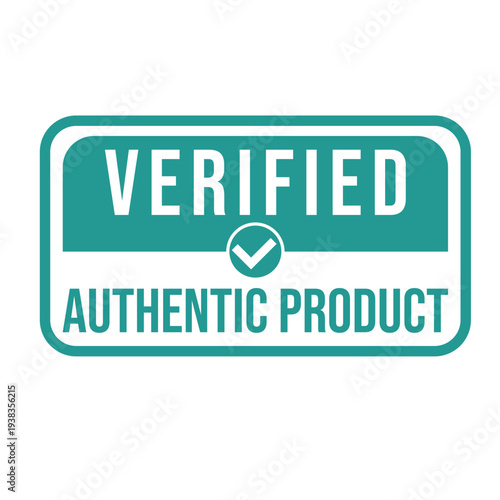 Verified Authentic Product Logo with Teal and White Design Featuring Checkmark Conveying Trust Genuineness Official Validation and Certification on Clean White Background