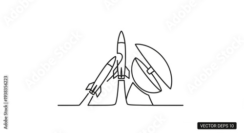 Simple Line Drawing of Rocket Launch.