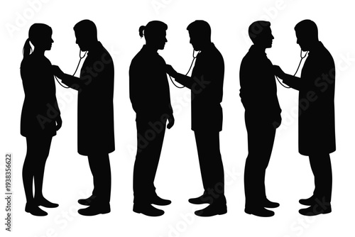 Professional business people standing in a row and shaking hands in greeting or agreement silhouetted against a white background vector illustration