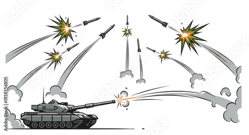 Tank Firing Shells Illustration Artwork.