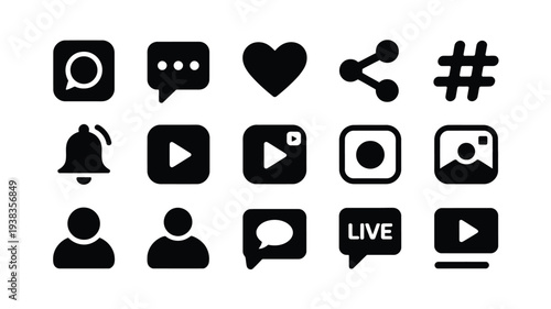 Social media platform silhouette logos and icons for online communication and networking