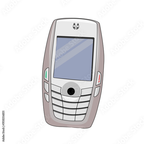 a cartoon cell phone issolated on a white background. Retro style telecommunication object technology