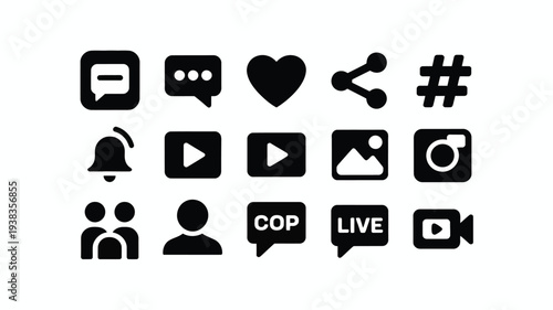 Collection of social media platform icons and symbols on white background