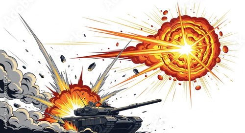 Tanks Engaged in Intense Battle Scene.