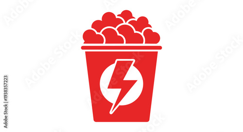 Red bucket popcorn lightning bolt logo.