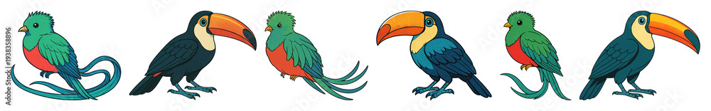 Obraz premium PNG Colorful tropical bird illustrations on transparent background