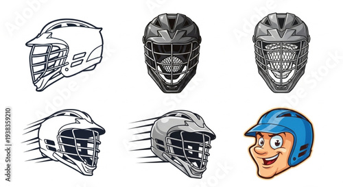 Collection of Sports Helmets and Catcher Illustration.