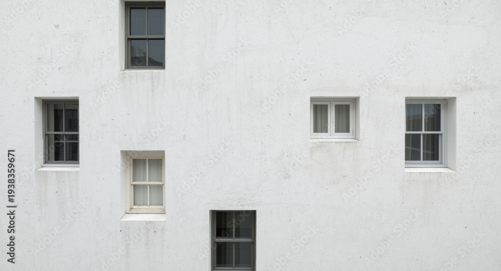 Fototapeta premium Birds eye view of white textured wall featuring window frames for building design backgrounds