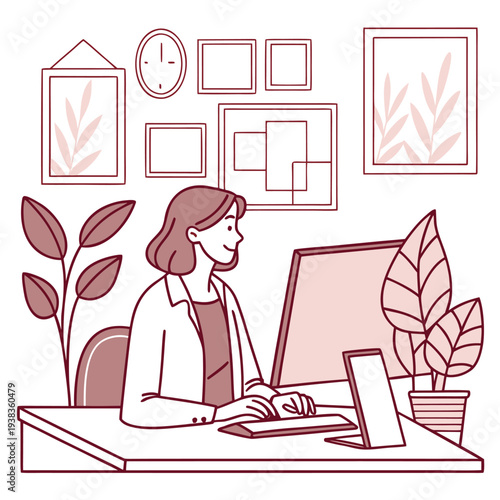 Woman Working Online in Modern Interior