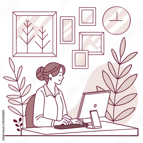 Remote Work Lifestyle Illustration with Plants