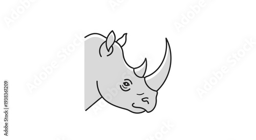 Rhinoceros head with horn profile view.