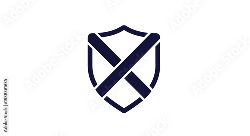 Shield logo with crossed lines.