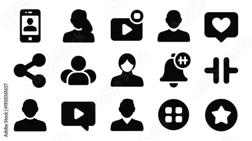 Social media influencer icons and symbols for online networking and communication