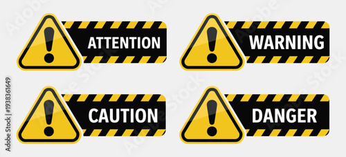 Warning sign vector, attention symbol, caution sign, danger alert icon, exclamation mark symbol, safety notification graphic, hazard communication design