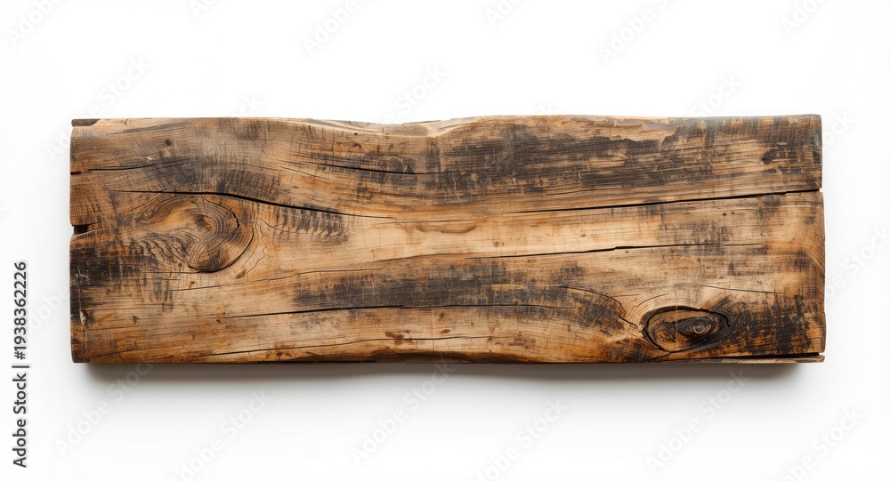 Fototapeta premium Detailed wooden sign with weathered texture displayed on a spotless white backdrop