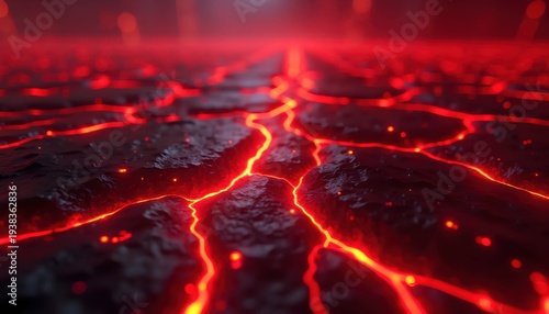 Dystopian Sci Fi Landscape With Glowing Fissures