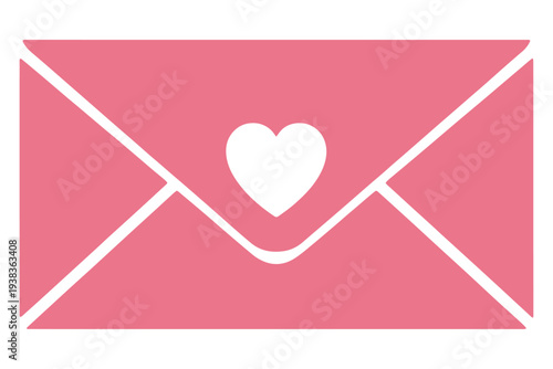 Pink Envelope with Heart Love Message Solid Icon Simple Shapes Vector Illustration