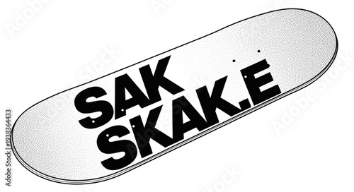 Skateboard with bold black text on a white background, perfect for skating.