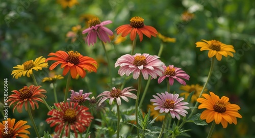 Colorful garden flowers blooming vibrantly outdoors in summer