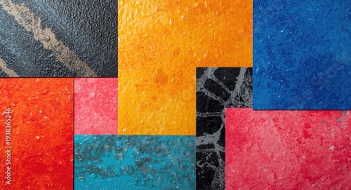 bold artistic composition using mixed materials and vibrant textured patterns