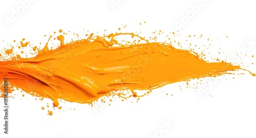 Dynamic vibrant orange paint splash on clean white background expressing artistic creativity