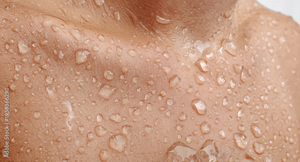 Fototapeta premium Close up perspective of shower water droplets on skin designed for restful relaxation themes