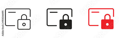 Set of simple lock icons representing security privacy and access control for digital data and physical objects in outline and filled styles
