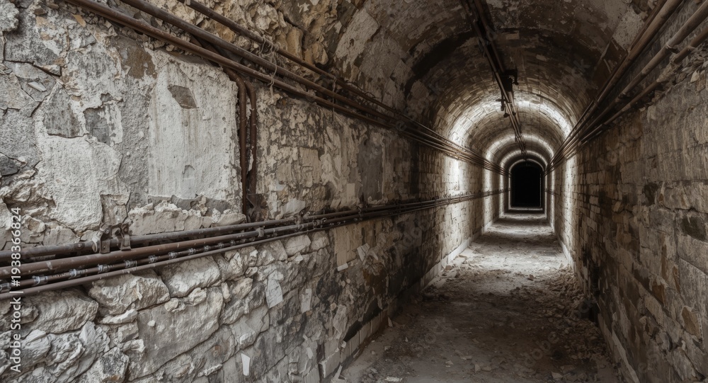 Obraz premium Consolidated power cables fastened alongside the aged wall within a salt mine corridor