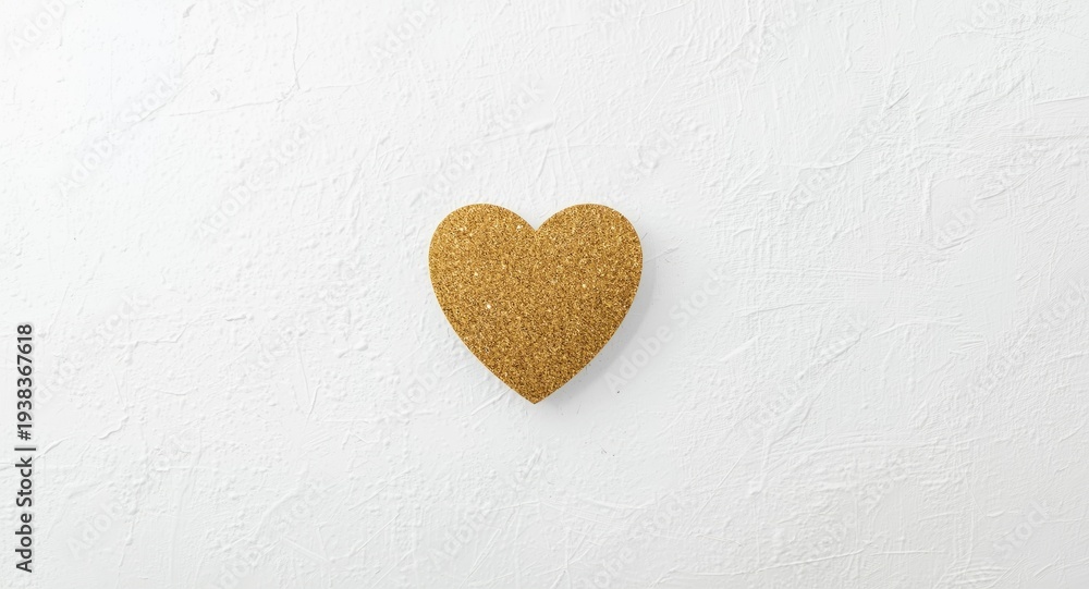 Fototapeta premium Elegant gold glitter heart sparkling atop simple white plaster background